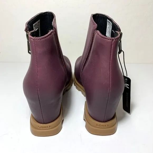 Sorel Joan of Arctic Wedge III Zip Boots Leather Booties Ice Wine Size 9.5 NEW