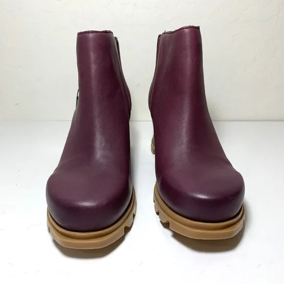 Sorel Joan of Arctic Wedge III Zip Boots Leather Booties Ice Wine Size 9.5 NEW