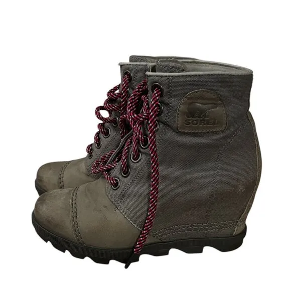Sorel Joan Of Arctic Wedge PDX Leather Boots With Red Laces Size 7M