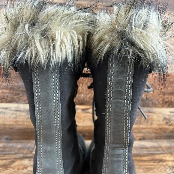 Sorel Joan of Arctic Winter Fur Boots Women's 6 Gray Waterproof Suede Lace Up