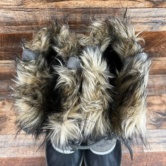 Sorel Joan of Arctic Winter Fur Boots Women's 6 Gray Waterproof Suede Lace Up