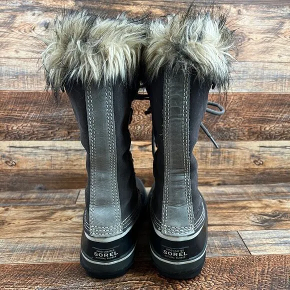 Sorel Joan of Arctic Winter Fur Boots Women's 6 Gray Waterproof Suede Lace Up