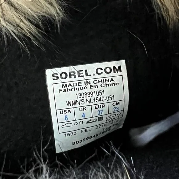 Sorel Joan of Arctic Winter Fur Boots Women's 6 Gray Waterproof Suede Lace Up