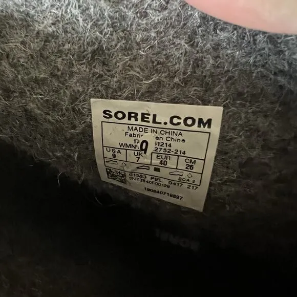 Sorel Joan Rain Wedge Tall Felt Rubber Boots US 9 Women's Beach Black Tan Rain