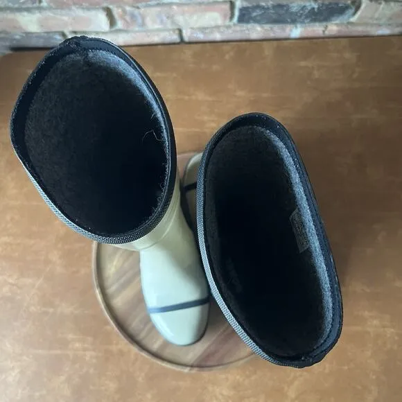 Sorel Joan Rain Wedge Tall Felt Rubber Boots US 9 Women's Beach Black Tan Rain