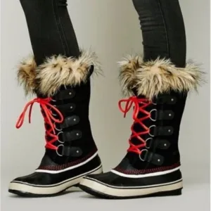 Sorel Joan Of Arctic Winter Waterproof Lace Up Black Suede Faux Fur Trim Boots 7