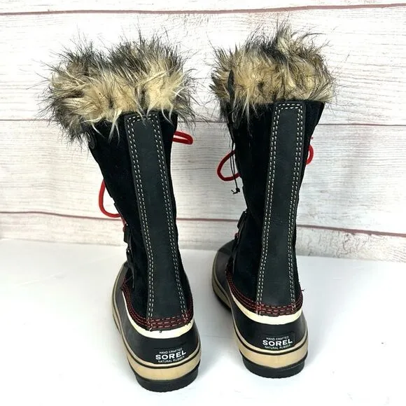 Sorel Joan Of Arctic Winter Waterproof Lace Up Black Suede Faux Fur Trim Boots 7