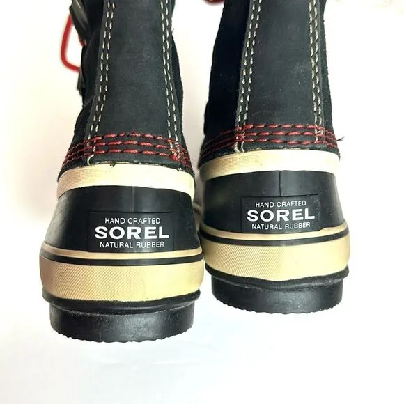 Sorel Joan Of Arctic Winter Waterproof Lace Up Black Suede Faux Fur Trim Boots 7