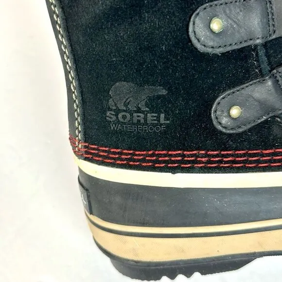 Sorel Joan Of Arctic Winter Waterproof Lace Up Black Suede Faux Fur Trim Boots 7