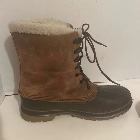 Sorel Kaufman Leather Rubber Duck Boots 10 Brown Waterproof Lined Steel Shank.