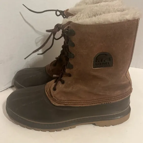 Sorel Kaufman Leather Rubber Duck Boots 10 Brown Waterproof Lined Steel Shank.