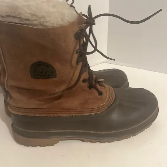 Sorel Kaufman Leather Rubber Duck Boots 10 Brown Waterproof Lined Steel Shank.