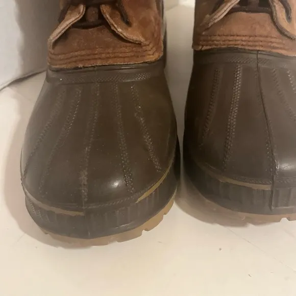 Sorel Kaufman Leather Rubber Duck Boots 10 Brown Waterproof Lined Steel Shank.