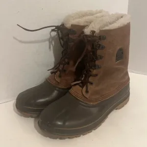 Sorel Kaufman Leather Rubber Duck Boots 10 Brown Waterproof Lined Steel Shank.