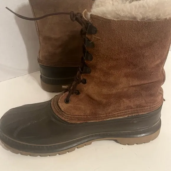 Sorel Kaufman Leather Rubber Duck Boots 10 Brown Waterproof Lined Steel Shank.