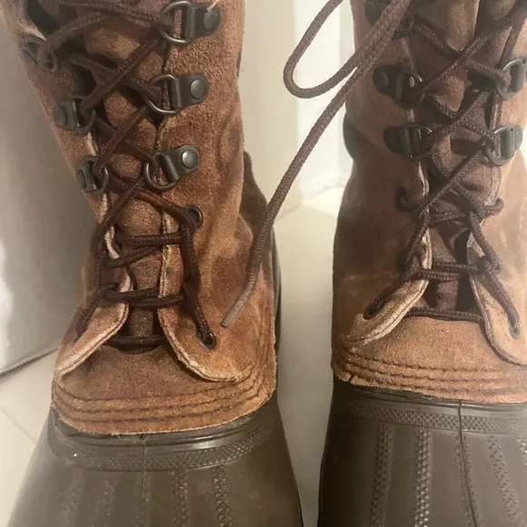 Sorel Kaufman Leather Rubber Duck Boots 10 Brown Waterproof Lined Steel Shank.