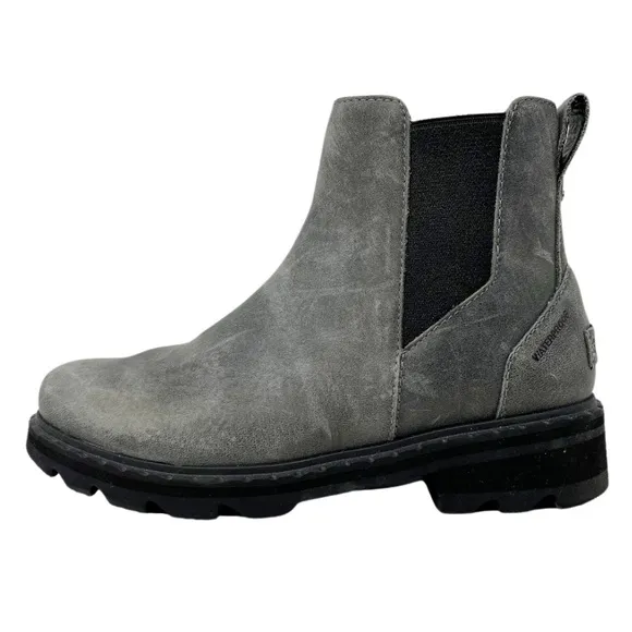 Sorel Lennox Chelsea Ankle Boots Quarry Waterproof Leather Women’s 6 Grey Gray