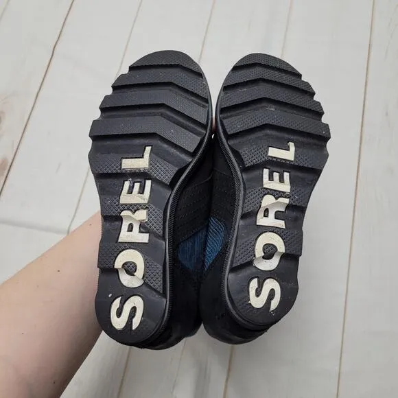 Sorel Lexie wedge boots black blue plaid waterproof