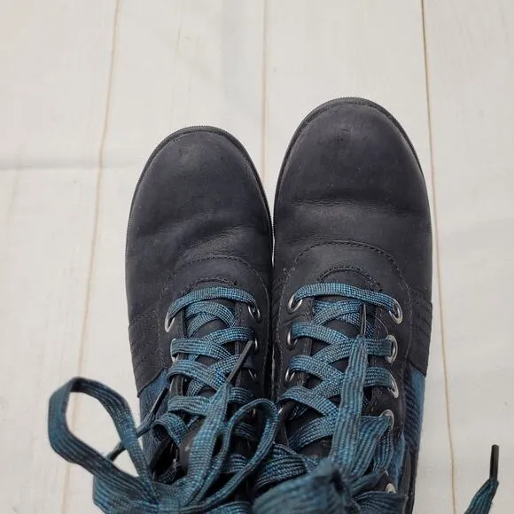 Sorel Lexie wedge boots black blue plaid waterproof
