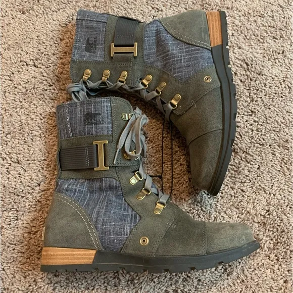 Sorel Major Carly Boots Waterproof Graphite Shark Grey Olive Khaki Green 8.5