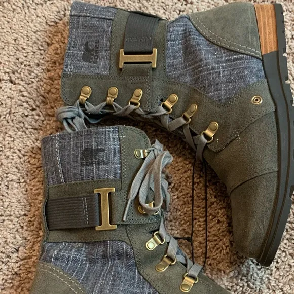Sorel Major Carly Boots Waterproof Graphite Shark Grey Olive Khaki Green 8.5