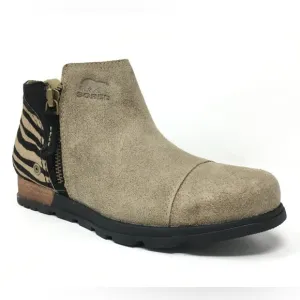 Sorel Major Low Ankle Boots Booties Shoes Womens SZ 7.5 Beige Suede Fur Leather