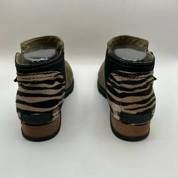 Sorel Major Low Ankle Boots Booties Shoes Womens SZ 7.5 Beige Suede Fur Leather