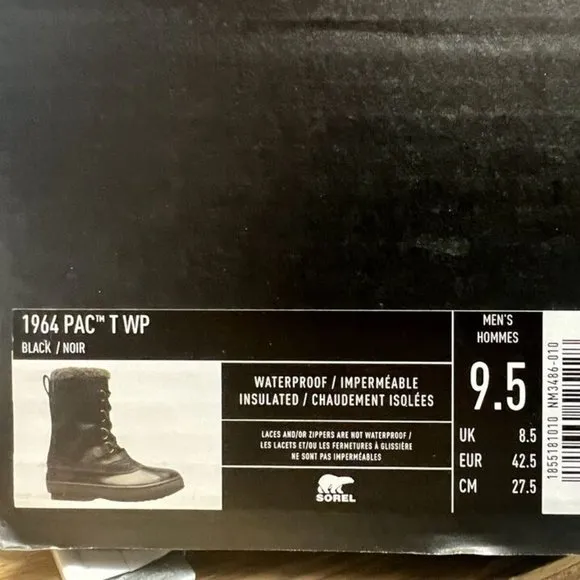 Sorel Men's 1964 PAC T Waterproof Winter Boots Black, Size 9.5 M