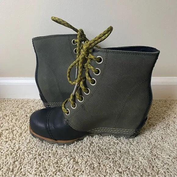 Sorel PDX Wedge Boots Lace Up Lexie Wedge Peatmoss Green Black 6 waterproof