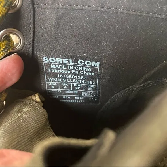 Sorel PDX Wedge Boots Lace Up Lexie Wedge Peatmoss Green Black 6 waterproof