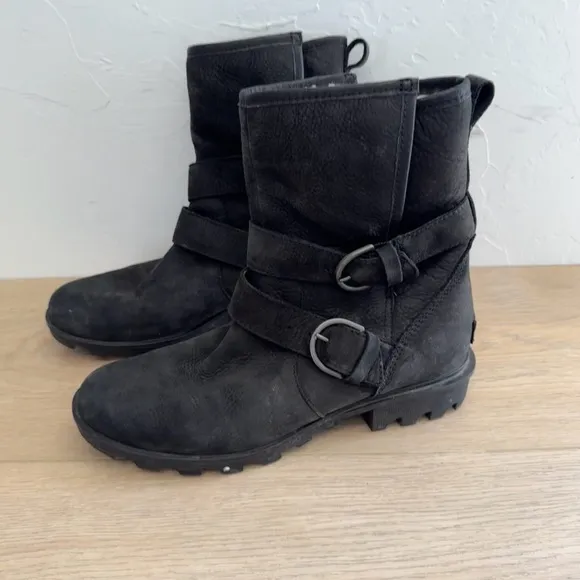 Sorel Phoenix Moto Boots Waterproof Boots Black Buckles Size 10
