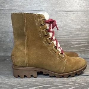 Sorel Phoenix Short Lace Waterproof Tan Suede Women’s Sz 6.5 Shearling Boots