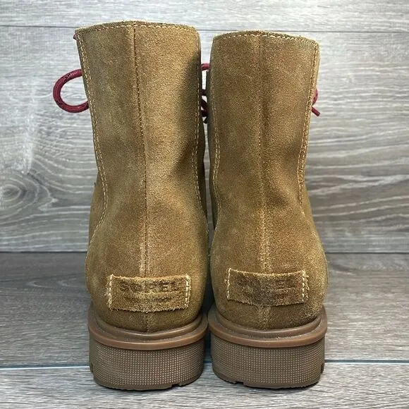 Sorel Phoenix Short Lace Waterproof Tan Suede Women’s Sz 6.5 Shearling Boots
