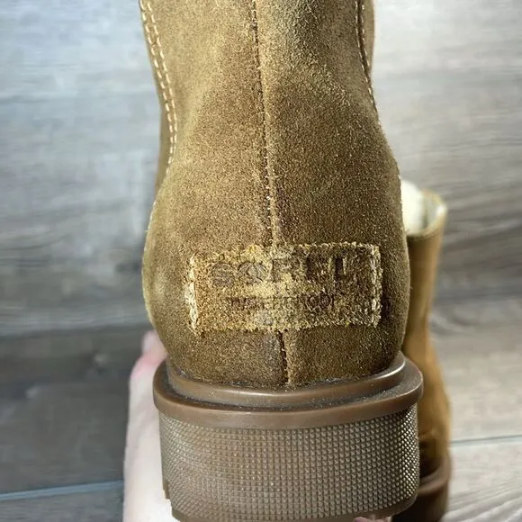Sorel Phoenix Short Lace Waterproof Tan Suede Women’s Sz 6.5 Shearling Boots