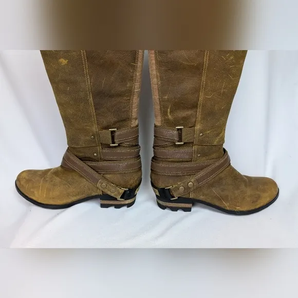 Sorel sz. 9 Lola Tall Riding Boots Distressed Leather Waterproof Knee High Boho