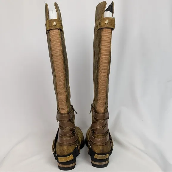 Sorel sz. 9 Lola Tall Riding Boots Distressed Leather Waterproof Knee High Boho