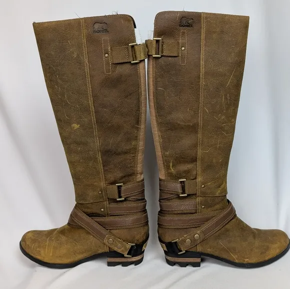 Sorel sz. 9 Lola Tall Riding Boots Distressed Leather Waterproof Knee High Boho