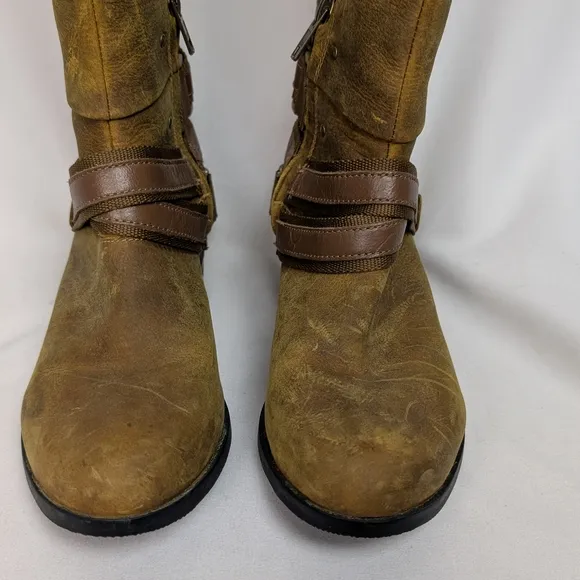 Sorel sz. 9 Lola Tall Riding Boots Distressed Leather Waterproof Knee High Boho