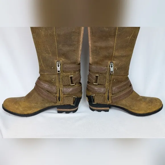 Sorel sz. 9 Lola Tall Riding Boots Distressed Leather Waterproof Knee High Boho