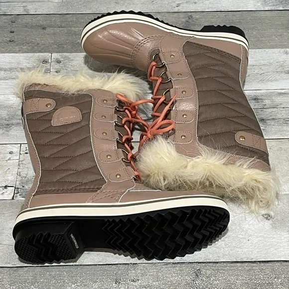 SOREL Tofino II Faux Fur Lined Waterproof  Boot - Omega Taupe Paradox Pink Sz-7