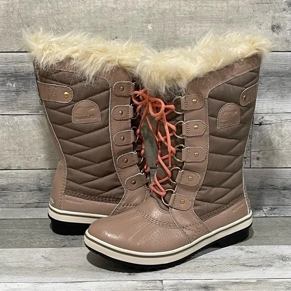 SOREL Tofino II Faux Fur Lined Waterproof  Boot - Omega Taupe Paradox Pink Sz-7