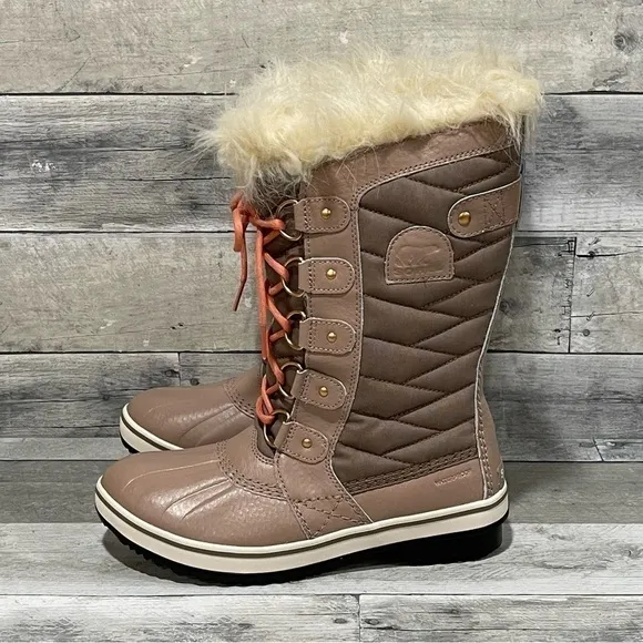 SOREL Tofino II Faux Fur Lined Waterproof  Boot - Omega Taupe Paradox Pink Sz-7