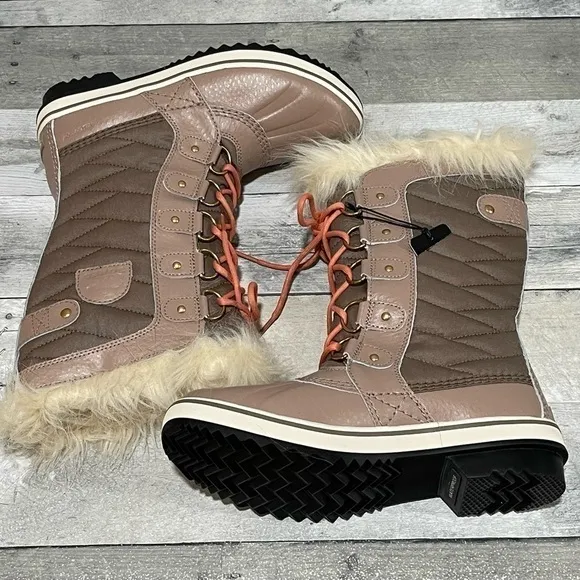 SOREL Tofino II Faux Fur Lined Waterproof  Boot - Omega Taupe Paradox Pink Sz-7