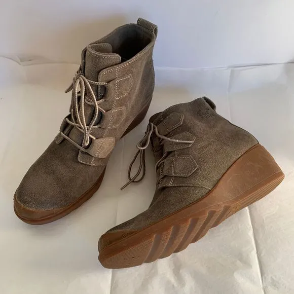 Sorel Toronto NL2115-245 Lace Up Green Suede Wedge Ankle Boots Booties - Size 9