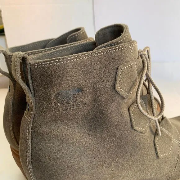 Sorel Toronto NL2115-245 Lace Up Green Suede Wedge Ankle Boots Booties - Size 9