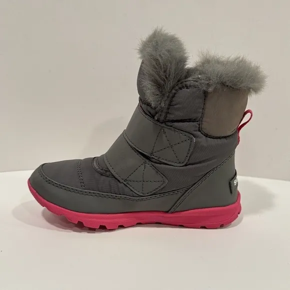 SOREL Whitney II Strap Waterproof Boots Size 12 Gray Pink Winter Faux Fur Lining