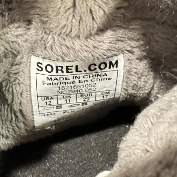 SOREL Whitney II Strap Waterproof Boots Size 12 Gray Pink Winter Faux Fur Lining
