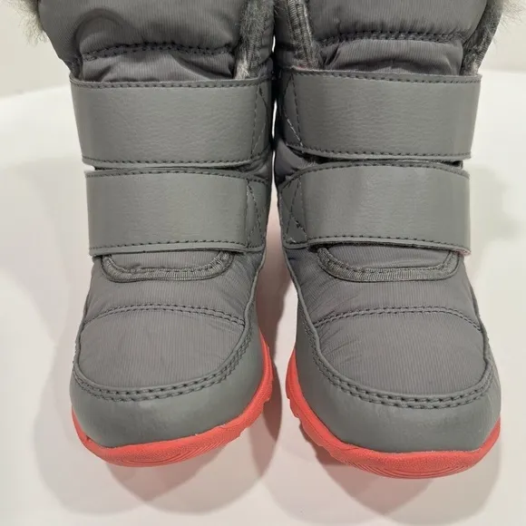SOREL Whitney II Strap Waterproof Boots Size 12 Gray Pink Winter Faux Fur Lining