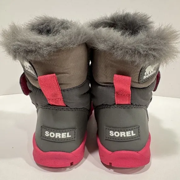 SOREL Whitney II Strap Waterproof Boots Size 12 Gray Pink Winter Faux Fur Lining