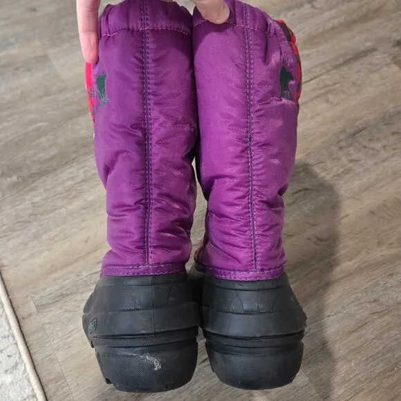 Sorel Winter Snow Boots Pink Purple Floral Print Big Girls Size 6 Womens 8